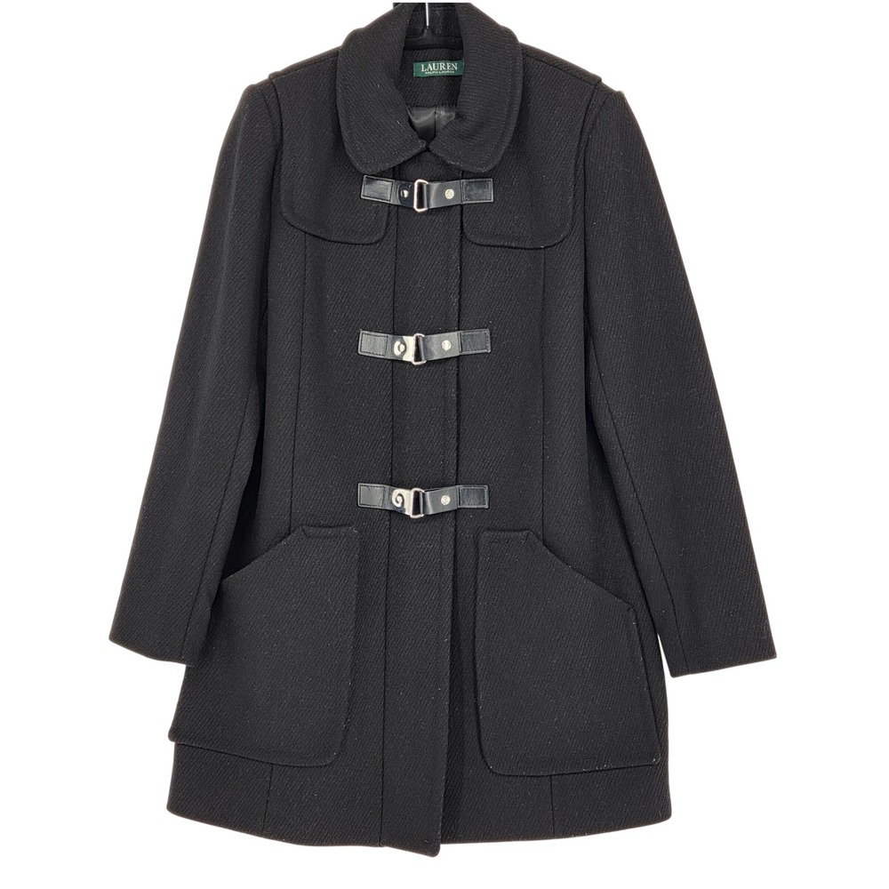 Lauren Ralph Lauren Women's 4 Wool Blend Duffle Coat‎ Buckle Toggles Black VTG